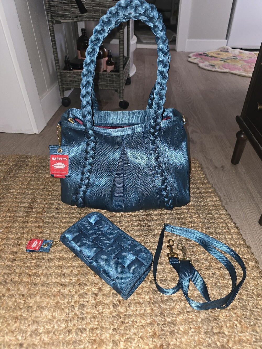 Harvey's Bags Sophia Satchel In Teal With Matching Classic Wallet